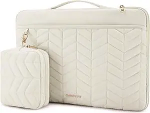 15-15.6 Inch Laptop Case Sleeve for Women Puffy Shockproof Laptop Bag with Accessories Pouch and Handle Lightweight Computer Case Compatible with  HP MacBook Air/Pro Natural Cream