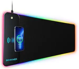 RGB Gaming Mouse Pad with Wireless Charging 15W Large Desk Mat 800x300x4mm 10 Light Modes Keyboard Pad with Non-Slip Rubber Base Waterproof Mousepad for Gaming PC MacBook Laptop