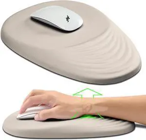 Ergonomic Mouse Pad Wrist Support Terraced Slope Carpal Tunnel Wrist Pad for Mouse with Unibody Memory Foam Wrist Rest Pain Relief Mousepad (Apricot 11.8x7.9 in)