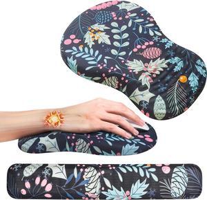 Ergonomic Mouse Pad and Keyboard Wrist Rest Set Super Soft Memory Foam Desk Wrist Support Cute for Computer Keyboard Non-Slip Arm Rests Cushion for Typing Gaming Office Laptop Mac (Floral)
