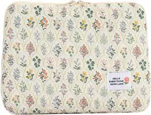 Puffy Laptop Sleeve Case Cute Computer Bag 14 Inch Flower Printed Quilted Laptop Carrying Cases Protective Floral Soft Padded Cover Accessories Compatible with 14 Notebook
