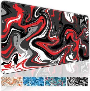 Fluid Pattern Gaming Mouse Pad for Desk Desk Mat with 3mm Non-Slip Base Large Mouse Pad Gaming Mousepad Waterproof Mouse Mat Desk Pad with Seamed Edges 31.5x11.8In Mousepad for Gaming Office Red-Black