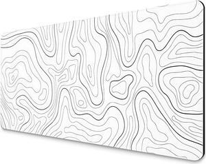 Gaming Mouse Pad with Topographic Design Extended Large Cool Mousepad for Desk 31.5 x 11.8 in Non-Slip Base Stitched Edges for Gaming and Office Work (White)