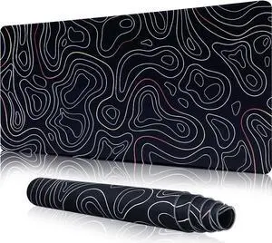 Large Gaming Mouse Pad with Stitched Edges Minimalist Topographic Map Desk Mat Extended XL Mousepad with Anti-Slip Base Cool Desk Pad for Keyboard and Mouse 35 x 15.5 in