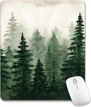 Green Forest Mouse Pad Mountain Tree Desk Mousepad Computer Gaming Office Small Cute Nature Scenery Aesthetic Vintage Large Wireless Mat Desktop Laptop Travel Square Medium Accessories Supplies