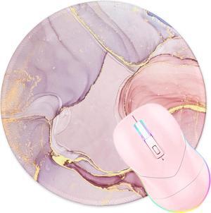 Mouse Pad Anti Slip Rubber Round Mousepads Desktop Notebook Mouse Mat with Stitched Edge for Working and Gaming (Marble Pretty Pink)