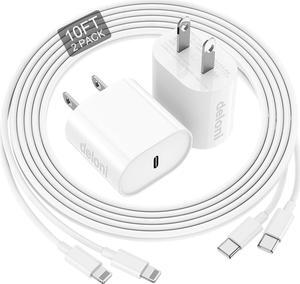 for iPhone Charger Fast Charging 10 Ft, 20W USB C Rapid Phone Charger Block with Long USB C to Lighting Cable 10 Foot, Compatible with iPhone 14 Pro/13 Pro Max/12/11Pro/Mini/SE, 2 Pack - White