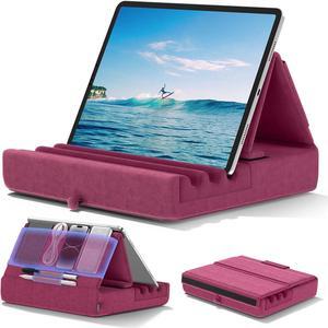 Tablet Pillow Holder Foldable iPad Stand for Lap Bed and Desk -Tablet Soft Pad Dock with Pocket & Stylus Mount Compatible with iPad Pro 12.9 10.5 9.7 Air Mini 6 5 4 3 Galaxy Tab E-Reader