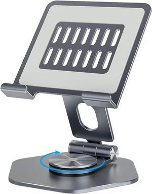 Tablet Stand Adjustable Swivel iPad Stand with 360 Rotating Base Aluminum Foldable Desktop Holder Compatible with All Tablet Such as iPad Pro 12.9 11 10.5 9.7 Grey