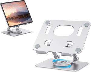 Tablet Stand Swivel Tablet Stand with 360 Rotating Base Adjustable Tablet Holder for Drawing Compatible with iPad Pro/Air/Mini and More (Silver)