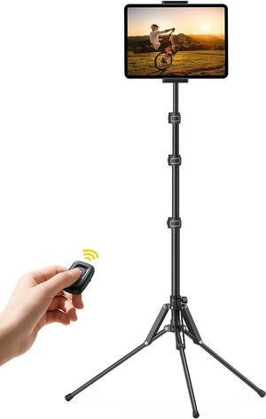 Tablet Floor Tripod Stand - 64.9 Tablet Holder Mount with Adjustable Height for Stream/Watching with Bluetooth Remote for iPad Pro 12.9 Mini Air iPhone and 4.7-13 Tablet and Cellphone