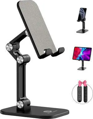 Cell Phone Stand + 2 PCS Cable Organizer Angle Height Adjustable iPhone Stand for Desk Foldable Cell Phone Holder Tablet Stand Compatible with 4-12.9 Phone Tablet