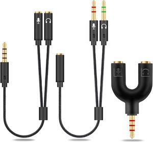 HIEbee 2 in 1 3.5mm Headphone Splitter Adapter (Microphone + Audio) Female to Male&Male to Female Stereo Jack Y Cable Compatible for PS4 PS5 Nintendo Switch Phone Laptop(3 in 1 Pack)