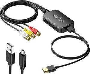 RCA to HDMI Adapter AV to HDMI Converter RCA to HDMI Composite Audio Video Converter for PS1 PS2 PS3 STB Xbox VHS VCR Black-Ray DVD Players(HDMI Cable Included)