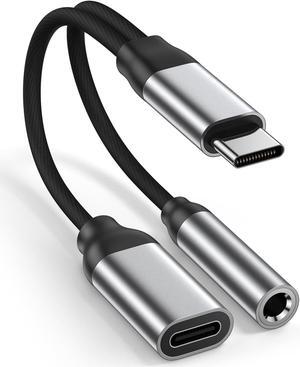 USB C to 3.5mm Audio Adapter Aux to USB C Headphone and Charger Adapter 2-in-1 USB C Splitter with PD 60W Fast Charging Compatible with iPhone 15 Plus Pro Max Galaxy Note iPad Pro Pixel -Silver