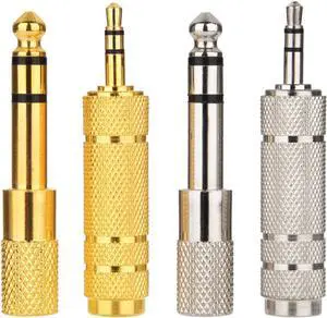 4-Piece Headphone Adapter Set 6.35mm Male to 3.5mm Female Metal Construction 360 Degree Grip Treads