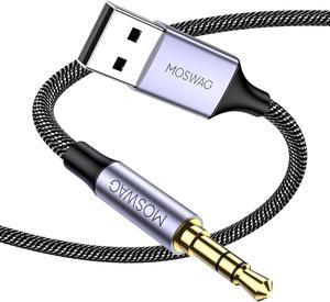 USB to 3.5mm TRS Audio Jack Adapter USB Male to 3.5mm AUX Stereo Audio Cable Nylon Braided USB to AUX Converter for PC Laptop Windows Mac OSX HeadphonesDoes not Support in Vehicle