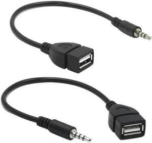 2-Pack AUX to USB Adapter 3.5mm Male Audio Jack to USB 2.0 Female Converter for Car Gold-Plated Anti-Interference Cable for Playing Music from U Disk