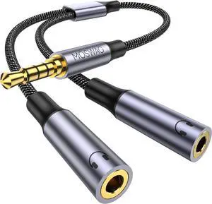 Headphone Mic Splitter 3.5mm Headset Y Adapter 2 Female to 1 Male 3.5mm Jack Cable Mic Audio Splitter Headset Splitter Cable with Separate Audio Microphone JacksDual Headphone Splitter