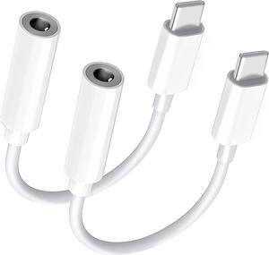 USB C to 3.5mm Audio Headphone Adapter 2-Pack Type C to Jack Dongle Adapter Cable Cord Compatible with  iPhone 16 15 Pro Max Plus iPad MacBook  Galaxy S24 S23 S22 S21 Ultra Pixel