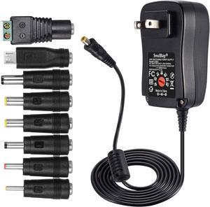 12V Power Supply Universal AC DC Adapter Charger with Adjustable Output 5V 9V 3V 6V 4.5V 7.5V 12 Volt 1A 1.5A 2A for LED Strip Light CCTV Camera BT Speaker GPS Webcam Router 5 FT Cord 30W