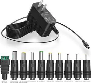 9V Power Supply AC Adapter DC 9V Power Cord Universal Power Adapter with 10 Interchangeable Jacks Compatible with 1000mA 900mA 800mA 700mA 600mA 500mA 400mA 300mA 200mA 100mA Electronics