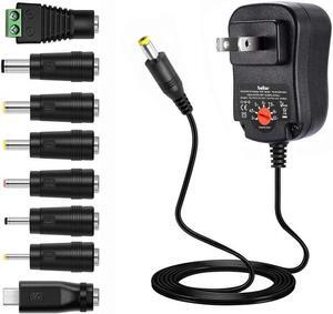 12W 3V 4.5V 5V 6V 7.5V 9V 12V Adjustable Voltage Universal AC/DC Adapter Power Supply for Household Electronics Micro USB - 1A Max. [BN]