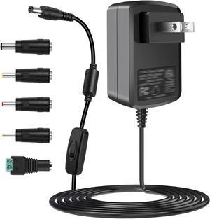 12V 2A DC Power Supply AC Adapter Cord with Switch 100-240Vac to DC 12 Volt 2 Amps 24W Transformer for DC12V Yamaha Keyboard 12Vdc Record Player LED Strip Lights Router Soundbar.