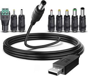 5V DC Power Cable 5V 1A 2A 3A DC Plug in Power Cord USB to DC 5.5x2.1mm Universal Charging Cord Adapter for Speaker Router LED Light & More with 8 Connector Tips 2.5mm 3.5mm 4.0mm 4.8mm 6.0mm 6.3mm