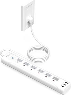 2 Prong Flat Plug Power Strip WRXDMC 2 Prong to 3 Prong Outlet Adapter 1680J Surge Protector 1625W 5ft Extension Cord with Polarized Plug 6 AC Outlets & 3 USB Wall Mountable Ideal for Old House