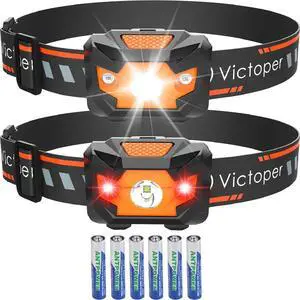 Headlamp 2 Pack 4 Modes Red Light Head Lamp Battery Powered Hardhat Mechanic Waterproof Headlamps Flashlight LED Head Lamps for Adults Kids Camping Running Hiking Outdoor Fishing