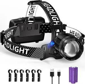 1080LM Rechargeable LED Headlamp 40H Long Battery Life Super Bright Sensor Head Lamp with 3 Lighting Modes | Zoomable | Power Display | IP67 Waterproof for Camping Hunting Adventures Hiking