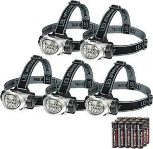 5-Pack LED Headlamp 4 Lighting Modes Pivoting Head with Adjustable Headband Perfect for Running Camping and Hiking Batteries Included