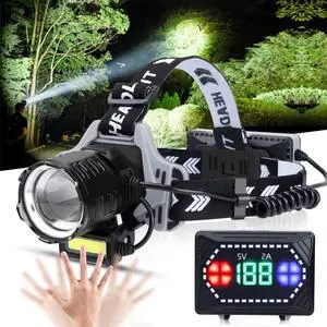 Rechargeable LED Headlamp 6000 Lumens Super Bright Headlamp Flashlight with Motion Sensor 8 Modes 135°Adjustable IPX7 Waterproof Head Lamp for Camping Running Climbing Hiking