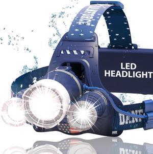 Headlamp. USB Rechargeable LED Head Lamp. Ultra Bright CREE 1080 Lumen Head Flashlight + Red Light. HeadLamps for Adults Camping Outdoors & Hard Hat Work. Zoomable IPX54 Headlight