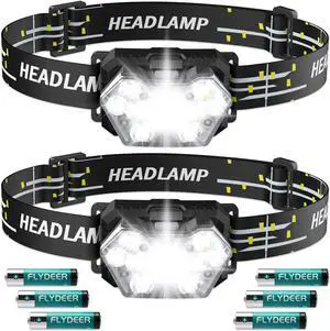 9 LED Headlamp 2 Pack 2000 Lumen Super Bright Head Lamp with 6 Modes IPX5 Waterproof Head Light Lightweight Head Flashlight for Kids Adults Camping Hiking - 6 AAA Batteries Included
