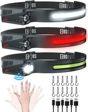 Original Rechargeable Headlamps 3PCS 1000 Lumen Bright LED Headlamp Flashlight Red Light 230° Wide Beam & Spot Light Motion Sensor 2.4oz Head Lamp with Clips for Hard Hat Camping