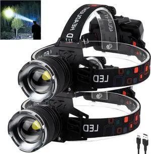 Rechargeable LED Headlamp 100000 Lumens 90 Adjustable Waterproof USB Rechargeable Long Battery Life Durable and Lightweight