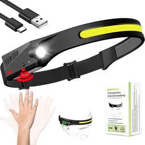Delfi Strip Lamp Pro 230 Wide Beam Led Everlyte Headlamp Flashlight with All Perspectives Induction Headband Light Motion Sensor Lightweight Waterproof Camping Head Light for Outdoor Running