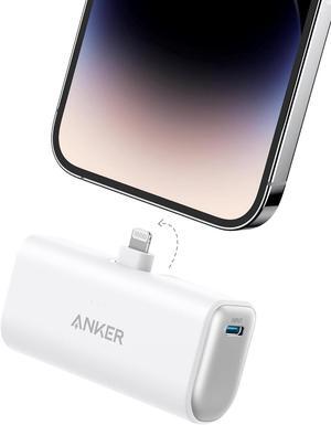 Nano Portable Charger for iPhone with Built-in MFi Certified Lightning Connector Power Bank 5 000mAh 12W Compatible with iPhone 14/14 Pro / 14 Plus iPhone 13 and 12 Series (White)