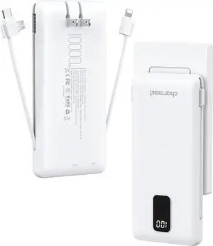 Portable Charger with Built-in Cables & Wall Plug 10000mAh Portable Power Bank External Battery Pack Travel Essentials Compatible with iPhone 16/15/14/13  iPad etc