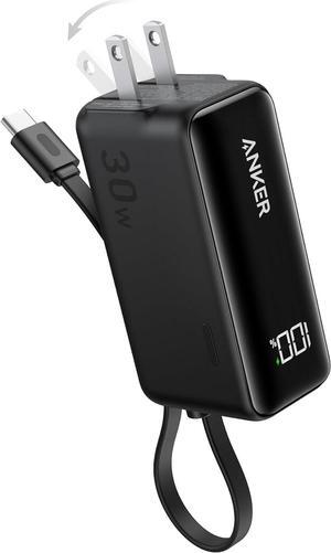 Power Bank USB C Charger Block 3-in-1 5 000mAh Portable Charger with Built-in USB-C Cable and Foldable AC Plug 30W Max Compact Battery Pack for iPhone 15 Series Galaxy MacBook and More