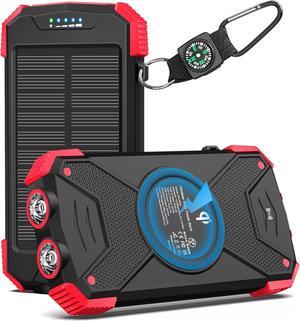 Solar Charger Power Bank Real Rated 10 000mAh Portable Wireless Charger with USB C Input/Output for Cell Phones External Battery Pack with Dual Flashlight for Camping
