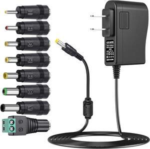 12V 2A Power Supply Regulated 12 Volt DC Power Adapter with 8 Tips DC12V 0-2000mA Charger Transformer Replacement 8.2FT Cord