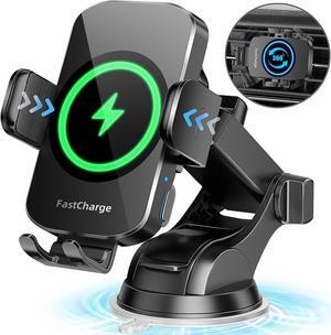 Wireless Car Charger Fast Charging Phone Holder 3 in 1 Phone Mount Auto Clamping Car Accessories Compatible with iPhone 15 14 13 12 11 Xs XR  S23 Ultra S22 S21 S20/S10+ S9+ Note 9