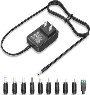 9V 1A 0.8A 0.5A Charger 9.0V 1.0A AC Adapter 9W Switching Power Supply DC 9V 1000mA 800mA 600mA 500mA 300mA Adaptor Regulated Transformer Cord with 10 Interchangeable Jacks Plug UL Listed