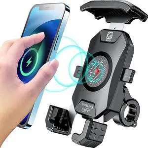KEWIG Waterproof Motorcycle Phone Mount Qi 15W Wireless & USB C 20W Fast Chargeing Port Automatically Lock & Quick Release Handlebar Cell Phone Holder for 4-7 Phones