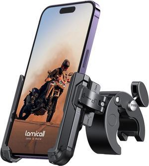 Motorcycle Phone Mount Holder - [Camera Friendly] [1s Lock] 2023 Bike Phone Holder Handlebar Clamp Bicycle Scooter Phone Clip for iPhone 15 Pro Max 14 13 Mini 2.4~3.54 Wide Phones Black