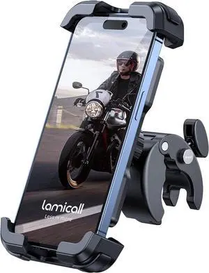 Lamicall Motorcycle Phone Mount, Bike Phone Holder - Upgrade Quick Install Handlebar Clip for Bicycle Scooter, Cell Phone Clamp for iPhone 16 15 Pro Max/ 14/13, Galaxy S10 and More 4.7-6.8" Phone
