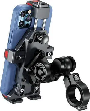 Aluminum Alloy Motorcycle Phone Mount with Vibration Dampener & High-Speed Secure Lock, Anti-Theft Handlebar Cellphone Holder for Motorcycle Bike Bicycle Scooter ATV, for 4.7-7.2'' Smartphone